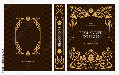 Classic vintage book cover and spine design with Art Deco, Baroque, Art Nouveau and Victorian ornaments. Elegant decorative frame, luxurious retro style for publications, posters and artistic layouts