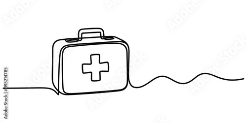 continuous line medical kit vector first aid box icon.