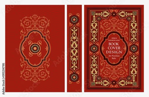 Classic vintage book cover and spine design with Art Deco, Baroque, Art Nouveau and Victorian ornaments. Elegant decorative frame, luxurious retro style for publications, posters and artistic layouts