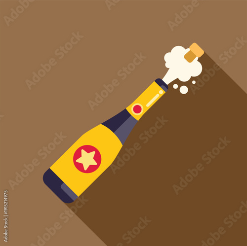 Sparkling wine bottle with cork popping and bubbles streaming out