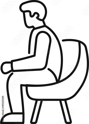 Line art icon showing a man sitting alone and waiting