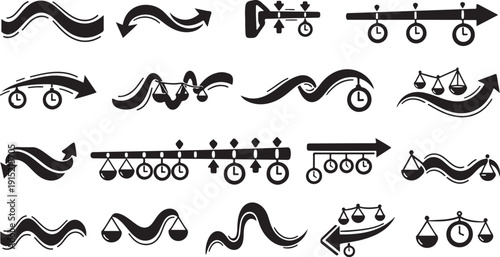 Collection of black and white arrow icons and symbols