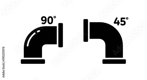 Black pipe elbows showing 90 and 45 degree angles for plumbing or industrial use.