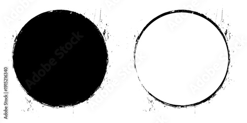 Black ink round box and stroke on white background. Vector illustration of grunge circle stains