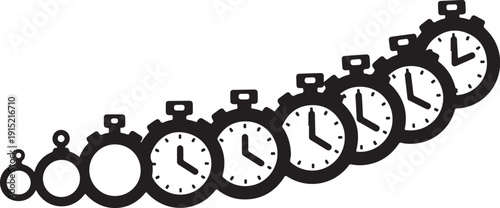 Stopwatch timeline with multiple clocks in a row sequence
