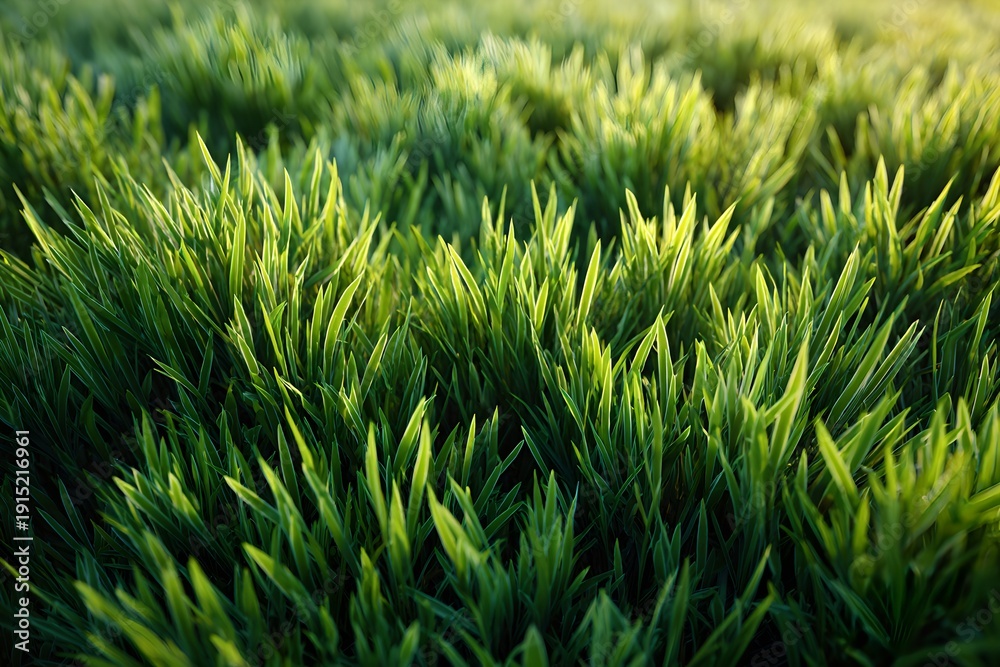Obraz premium Close-up of vibrant green grass illuminated by sunlight