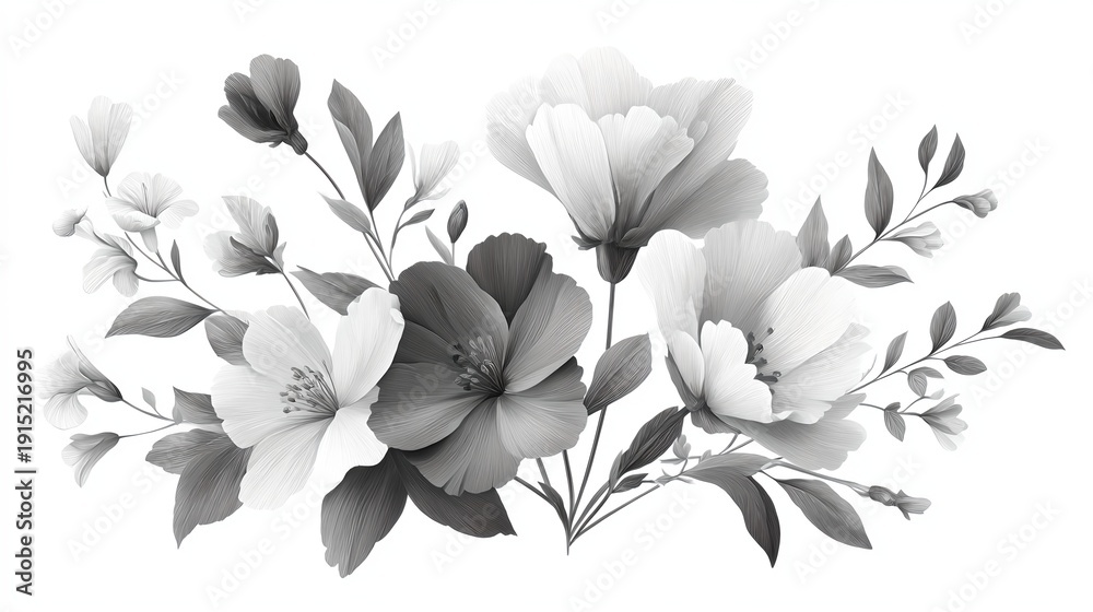 Obraz premium A beautiful black and white floral illustration