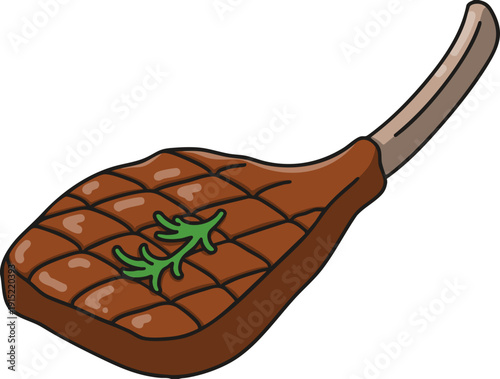 Tomahawk steak garnished with herbs illustration