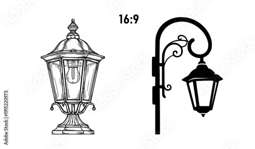 "Classic City Light Lamp Post Vector Collection, isolated on transparent background"