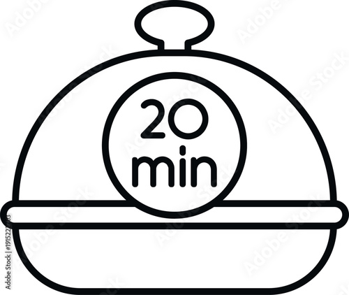Serving platter with 20 min timer indicating fast food delivery service or cooking time