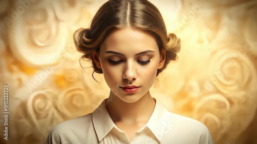 Woman Reading Book with Serene Expression.