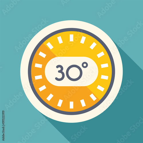 Flat design icon displaying 30 degrees celsius representing hot weather