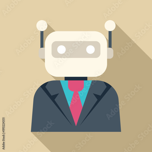Schilderij op canvas Robot head wearing a business suit and pink tie in flat design style