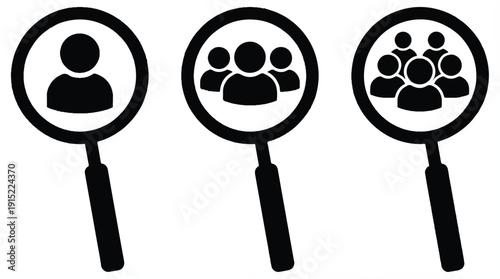magnifying glasses with people icons inside for search and analysis