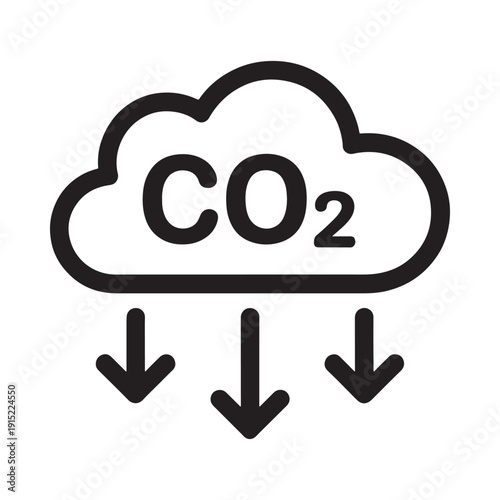 Carbon dioxide emissions depicted as a cloud with downward pointing arrows