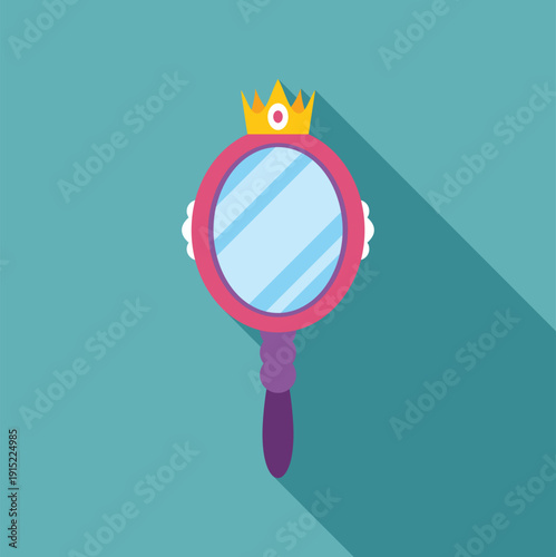 Princess hand mirror with a golden crown illustrating concepts of vanity, magic, and fairytale