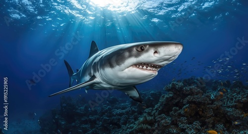 Shark hunting prey in ocean waters