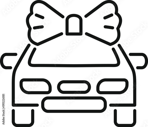 Vehicle with a decorative bow on its roof symbolizing a surprise or gift