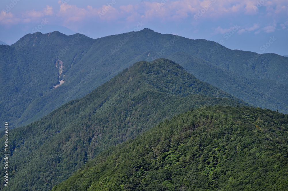 Obraz premium 御坂山地の黒岳展望台より 夏の御坂山地 