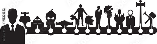 Silhouette of business man and various worker team members