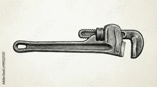 Old adjustable wrench on beige background