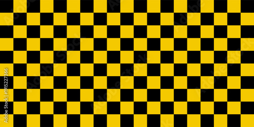 yellow and black checkered flag for racing background and texture. 3d illustration banner. extreme widescreen ratio.