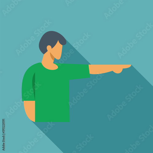 Man pointing direction with his arm and index finger, flat design icon illustration