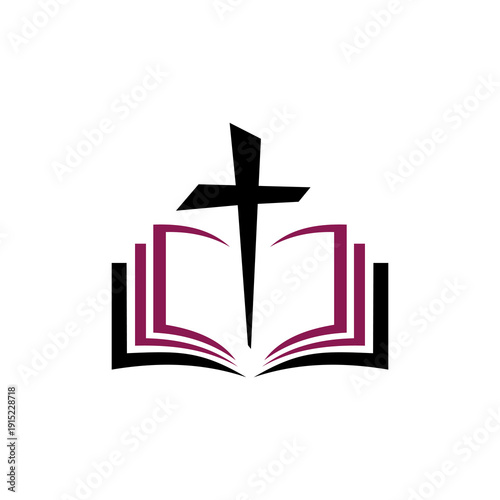 Cross on Open Book Symbol Illustration.