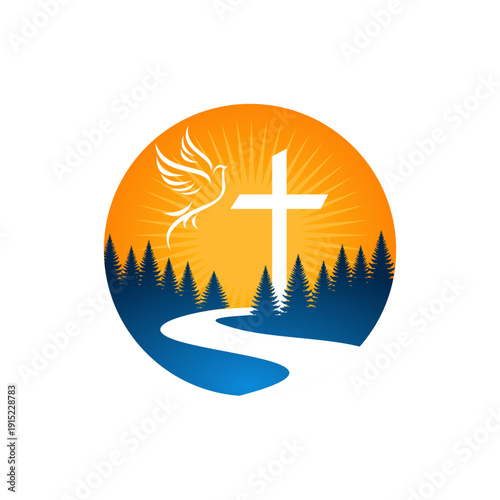 Cross Dove Road Forest Sunset Symbol.