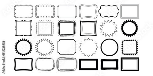 Black and white set of various shapes and frames borders in white background