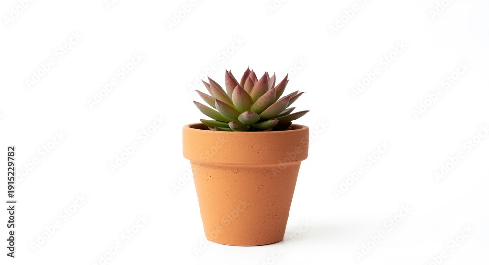 Obraz premium Handmade clay pot holding vibrant succulent on clean white background