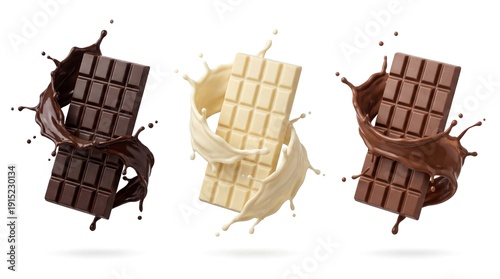 Wallpaper Mural Dark White and Milk Chocolate Bars with Dynamic Splash Isolated on White Torontodigital.ca