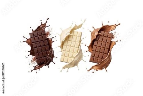 Wallpaper Mural Dark Milk and White Chocolate Bars with Dynamic Cocoa Splash on White Torontodigital.ca