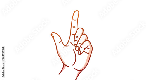 A simple line drawing of a human hand with the index finger pointing straight up, indicating direction or number one.