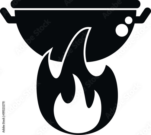 Wok pan with high heat flame, creating a dynamic cooking icon