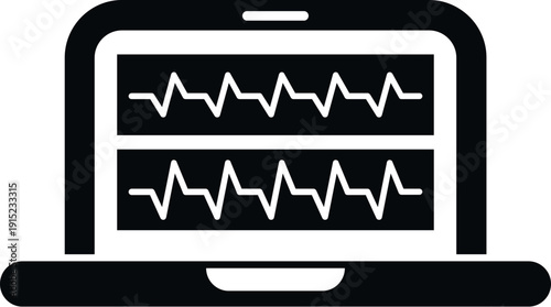 Laptop displaying an ecg heartbeat waveform for health diagnostics