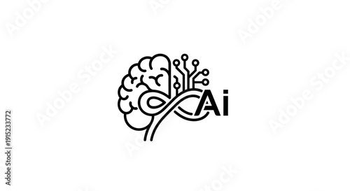 AI Brain Logo with Circuits and DNA Strand