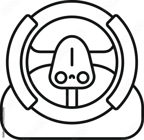 Gaming steering wheel simulator for virtual racing game line art icon