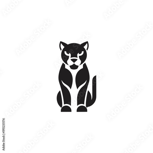 Black panther illustration featuring a sitting feline animal with sleek fur and sharp claws in a minimalist style