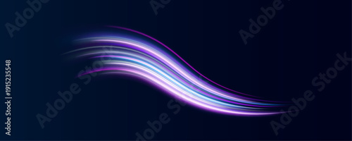Violet neon streaks curve sharply in a fast spiral. Sparkling particles follow luminous trails. Energy pulses through every line.
