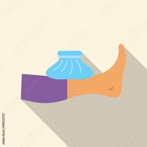 Foot with an ice pack and long shadow, illustrating injury treatment