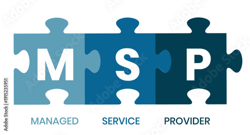 MSP, Managed Service Provider acronym. Concept with keyword and icons. Flat vector illustration. Isolated on white