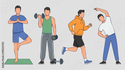 Four Men Exercising with Dumbbats.