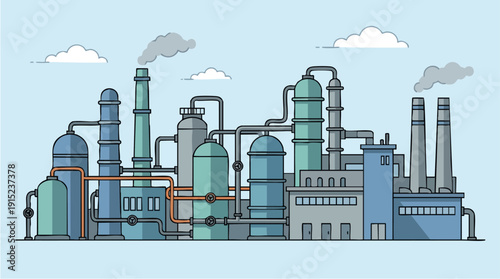 Industrial factory with smokestacks pipes.