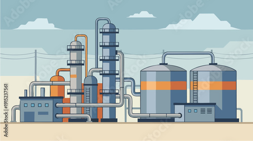 Industrial factory with large storage tanks.