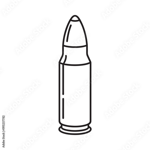 Simple line drawing of a single bullet cartridge isolated on white