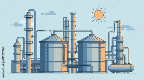 Industrial factory with large storage tanks.