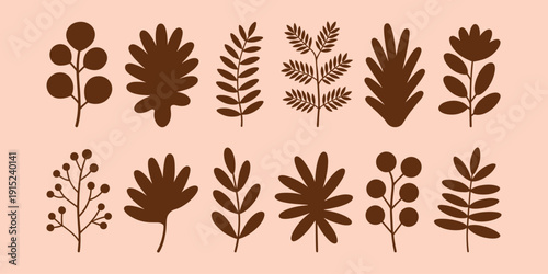 Brown leaf silhouettes on peach background leaves