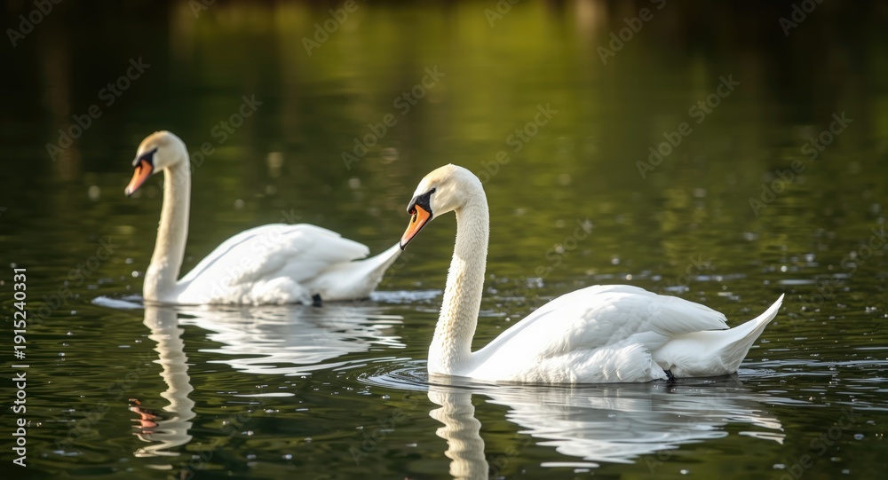 Fototapeta premium Charming swans gently paddling through clear waters