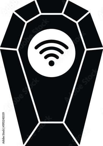 Coffin with wi fi symbol representing digital afterlife or death of connection